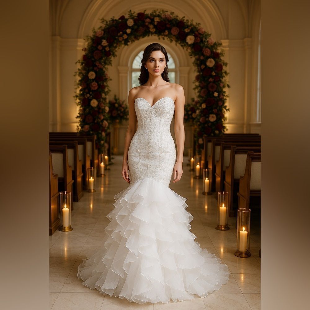 Brand New Anya Mermaid Corset Wedding Dress 11/12 Crystal Beaded Tulle Lace-Up